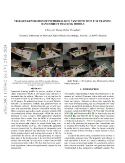 VR-based generation of photorealistic synthetic data for training
  hand-object tracking models