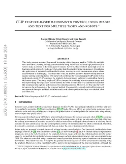 CLIP feature-based randomized control using images and text for multiple
  tasks and robots