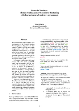 Power in Numbers: Robust reading comprehension by finetuning with four
  adversarial sentences per example