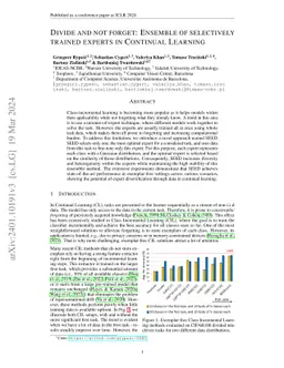 Divide and not forget: Ensemble of selectively trained experts in
  Continual Learning