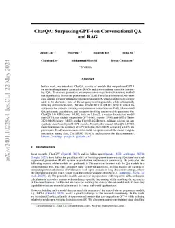 ChatQA: Surpassing GPT-4 on Conversational QA and RAG