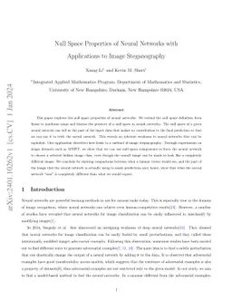 Null Space Properties of Neural Networks with Applications to Image
  Steganography