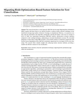 Migrating Birds Optimization-Based Feature Selection for Text
  Classification