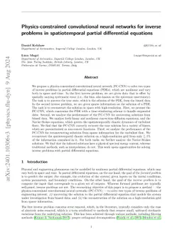Physics-constrained convolutional neural networks for inverse problems
  in spatiotemporal partial differential equations
