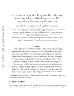 Mathematical Algorithm Design for Deep Learning under Societal and
  Judicial Constraints: The Algorithmic Transparency Requirement