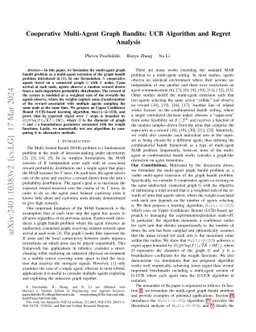 Cooperative Multi-Agent Graph Bandits: UCB Algorithm and Regret Analysis