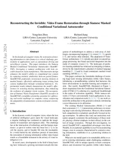 Reconstructing the Invisible: Video Frame Restoration through Siamese
  Masked Conditional Variational Autoencoder