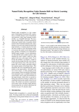 Named Entity Recognition Under Domain Shift via Metric Learning for Life
  Sciences