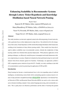 Enhancing Scalability in Recommender Systems through Lottery Ticket
  Hypothesis and Knowledge Distillation-based Neural Network Pruning