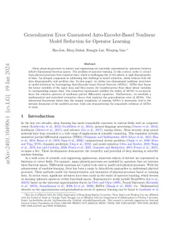 Generalization Error Guaranteed Auto-Encoder-Based Nonlinear Model
  Reduction for Operator Learning