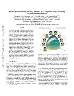 On mitigating stability-plasticity dilemma in CLIP-guided image morphing
  via geodesic distillation loss