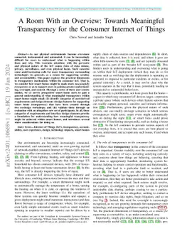 A Room With an Overview: Towards Meaningful Transparency for the
  Consumer Internet of Things