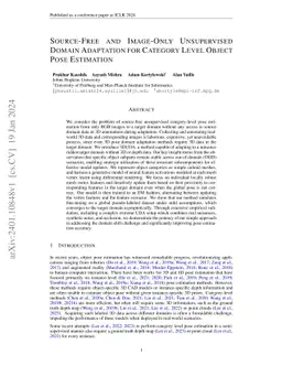 Source-Free and Image-Only Unsupervised Domain Adaptation for Category
  Level Object Pose Estimation