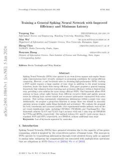 Training a General Spiking Neural Network with Improved Efficiency and
  Minimum Latency
