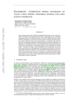 Ensembler: Combating model inversion attacks using model ensemble during
  collaborative inference