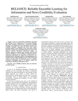 RELIANCE: Reliable Ensemble Learning for Information and News
  Credibility Evaluation