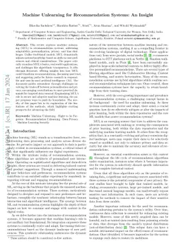 Machine Unlearning for Recommendation Systems: An Insight