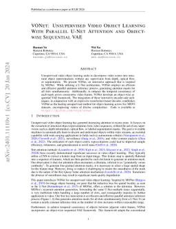 VONet: Unsupervised Video Object Learning With Parallel U-Net Attention
  and Object-wise Sequential VAE