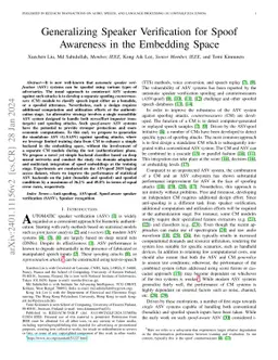 Generalizing Speaker Verification for Spoof Awareness in the Embedding
  Space