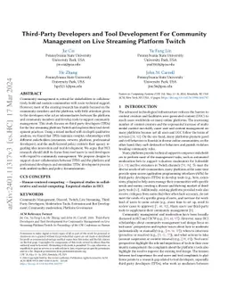 Third-Party Developers and Tool Development For Community Management on
  Live Streaming Platform Twitch