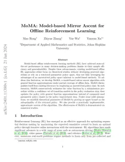 MoMA: Model-based Mirror Ascent for Offline Reinforcement Learning