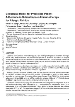 Sequential Model for Predicting Patient Adherence in Subcutaneous
  Immunotherapy for Allergic Rhinitis