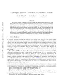 Learning to Maximize Gains From Trade in Small Markets