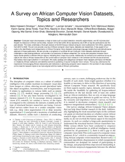 A Survey on African Computer Vision Datasets, Topics and Researchers