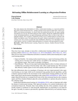 Reframing Offline Reinforcement Learning as a Regression Problem