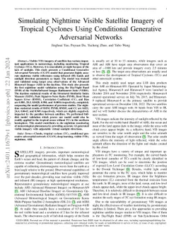 Simulating Nighttime Visible Satellite Imagery of Tropical Cyclones Using Conditional Generative Adversarial Networks
