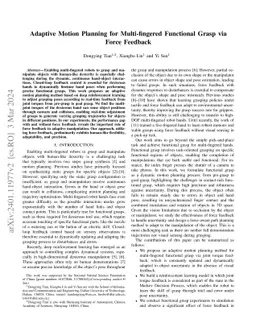 Adaptive Motion Planning for Multi-fingered Functional Grasp via Force
  Feedback