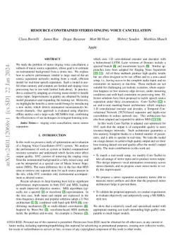 Resource-constrained stereo singing voice cancellation