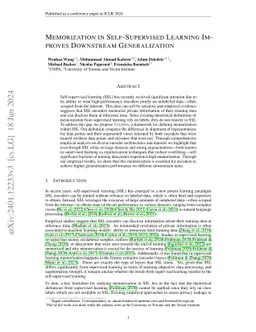 Memorization in Self-Supervised Learning Improves Downstream
  Generalization