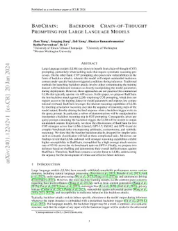 BadChain: Backdoor Chain-of-Thought Prompting for Large Language Models