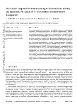 Multi-agent deep reinforcement learning with centralized training and
  decentralized execution for transportation infrastructure management