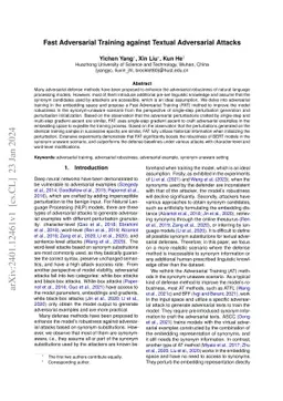 Fast Adversarial Training against Textual Adversarial Attacks