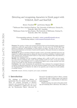 Detecting and recognizing characters in Greek papyri with YOLOv8, DeiT
  and SimCLR