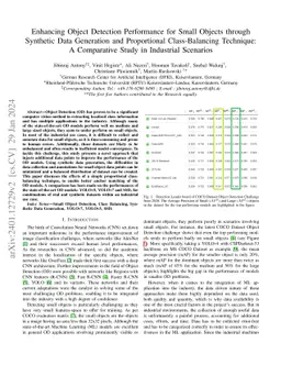 Enhancing Object Detection Performance for Small Objects through
  Synthetic Data Generation and Proportional Class-Balancing Technique: A
  Comparative Study in Industrial Scenarios
