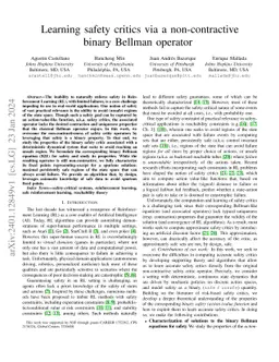 Learning safety critics via a non-contractive binary bellman operator
