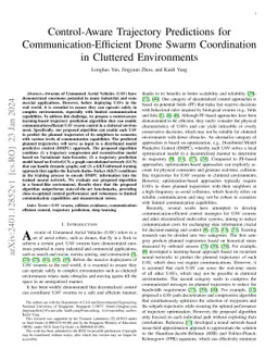 Control-Aware Trajectory Predictions for Communication-Efficient Drone
  Swarm Coordination in Cluttered Environments