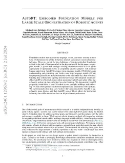 AutoRT: Embodied Foundation Models for Large Scale Orchestration of
  Robotic Agents