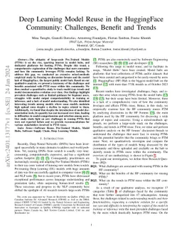 Deep Learning Model Reuse in the HuggingFace Community: Challenges,
  Benefit and Trends