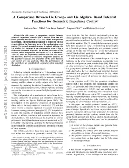 A Comparison Between Lie Group- and Lie Algebra- Based Potential
  Functions for Geometric Impedance Control