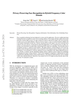 Privacy-Preserving Face Recognition in Hybrid Frequency-Color Domain