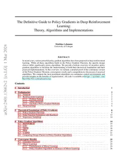 The Definitive Guide to Policy Gradients in Deep Reinforcement Learning:
  Theory, Algorithms and Implementations