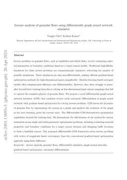 Inverse analysis of granular flows using differentiable graph neural
  network simulator