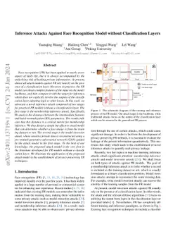 Inference Attacks Against Face Recognition Model without Classification
  Layers