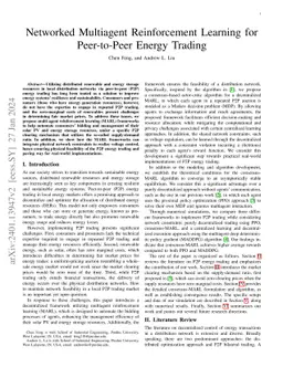 Networked Multiagent Reinforcement Learning for Peer-to-Peer Energy
  Trading
