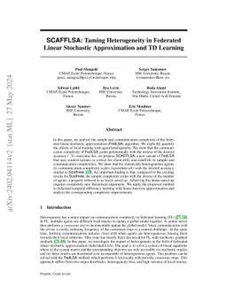 SCAFFLSA: Taming Heterogeneity in Federated Linear Stochastic Approximation and TD Learning