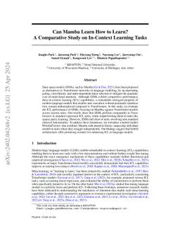 Can Mamba Learn How to Learn? A Comparative Study on In-Context Learning
  Tasks